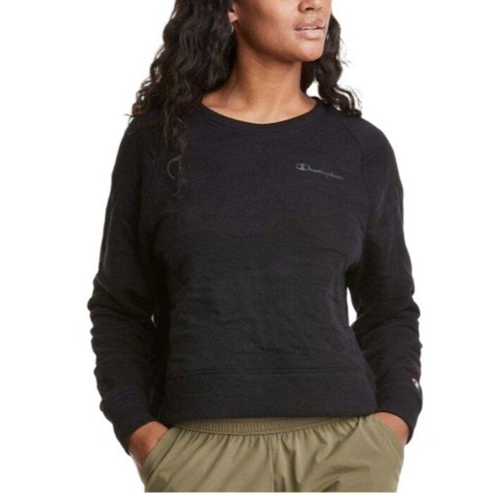 Champion Double Knit Sport‎ Raglan Crop Sweatshirt Black Women S Wicking